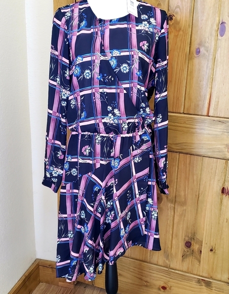 Parker Painterly Plaid Asymmetric Hem Dress - Picture 1 of 6